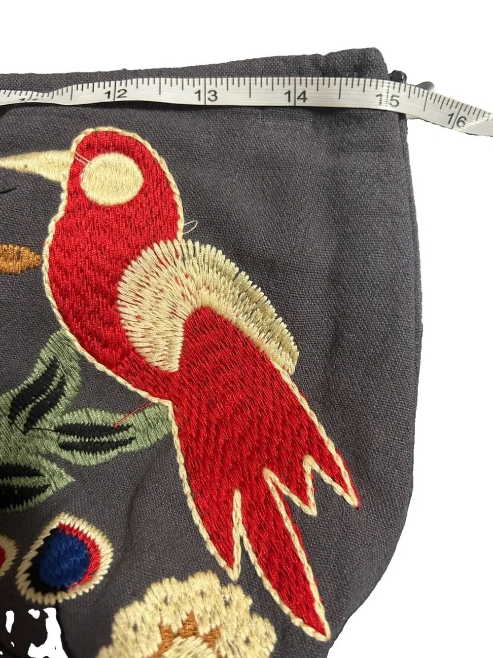 Umgee Embroidered Parrot Mini Skirt Gray Boho Pom Pom Hem M